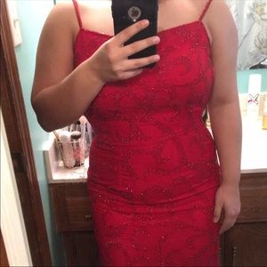 Red backless prom dress